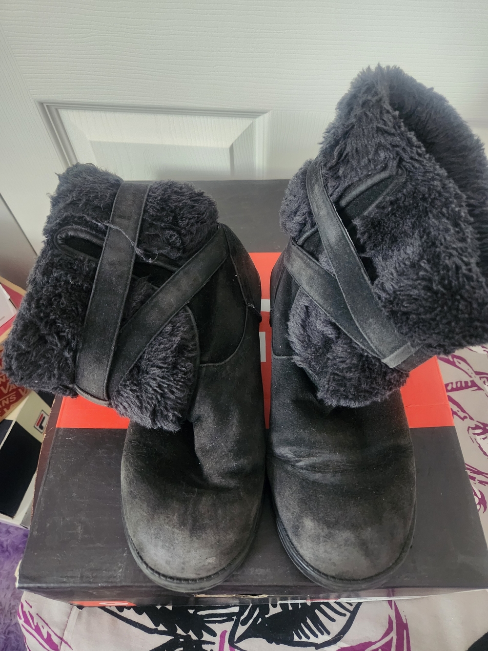 Black Faux Fur Winter Ankle Boots - Women